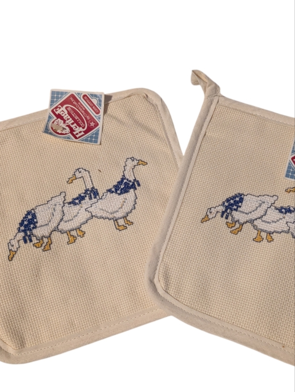 Vintage Geese Ducks Pot Holder Cross Stitch Needlepoint NWT Set Of 2